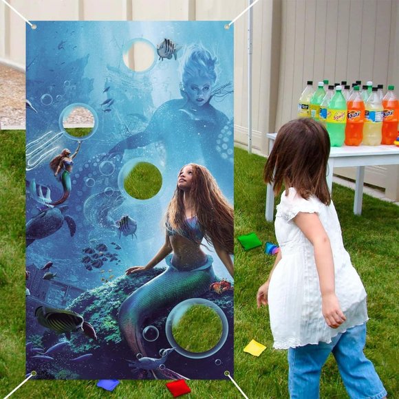 Black Mermaid Birthday Decorations, Little Mermaid Toss Game with 4 Bean Bags - Picture 6 of 7